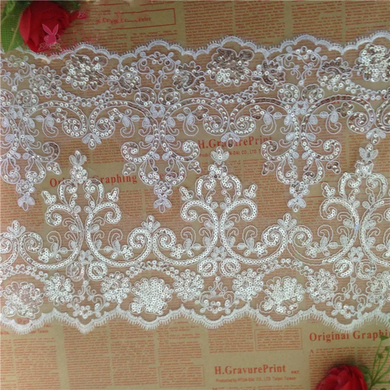 9Yards Sequins Pure White Off White Fabric Flower Venise Venice Lace Trim Applique Sewing Craft For Wedding Decoration