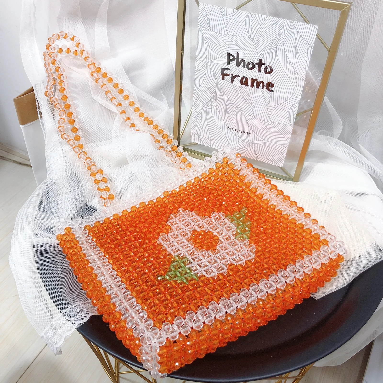 

Transparent Flower Beaded Bags Handmade Pearl Handbags Luxury Shoulder Bag Bags Handbags Women Famous Brands Evening Clutch 2019