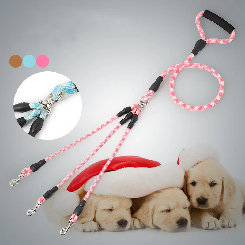 Polyester cotton Three dogs Leash small dog Leashes soft Foam handle 1