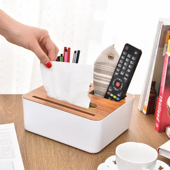 

Multifunctional simple household wooden tissue box living room tray bamboo wood remote control mobile phone storage box