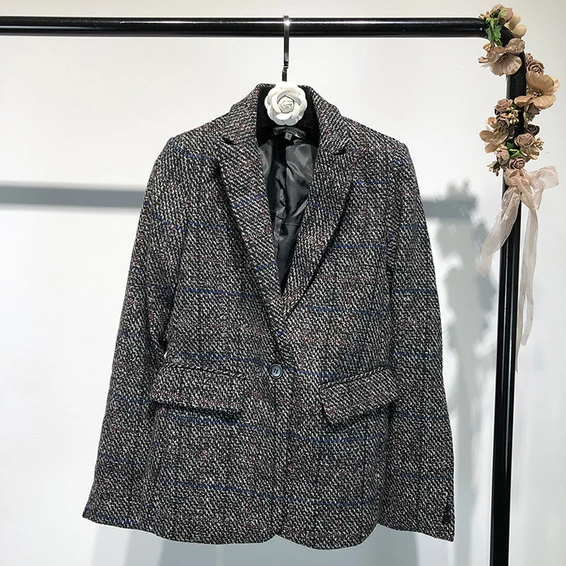 2018 Autumn Europe Style Female Plaid Blazer&Pant Suit 2 Pieces Set Women BF Slim Full Sleeve Coat Long Trouser Elegant OL Lady