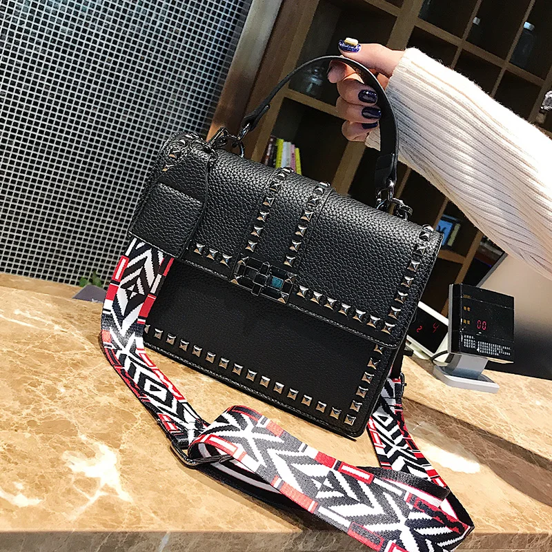 Toposhine Rivets Women Shoulder Bag Black Cover Girls Handbag Square Rivets Madam Ladies Bags Support Drop shipping Wholesale