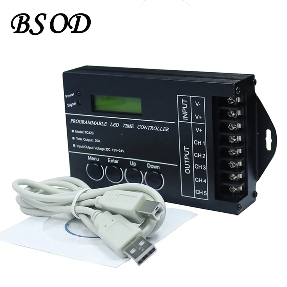 BSOD LED Time Controller TC420 Computer Programmable Switch DC12 24V 20A 5Channels Assemble with USB cable