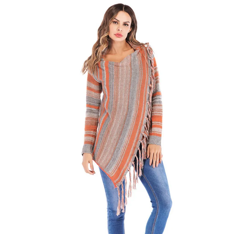 Winter Lady Women fashion fringe sweater coat orange Grey