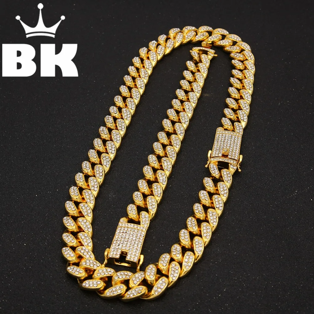 Комплект из колье и браслета золотистого цвета 2 см с кристаллами Iced Out Майами