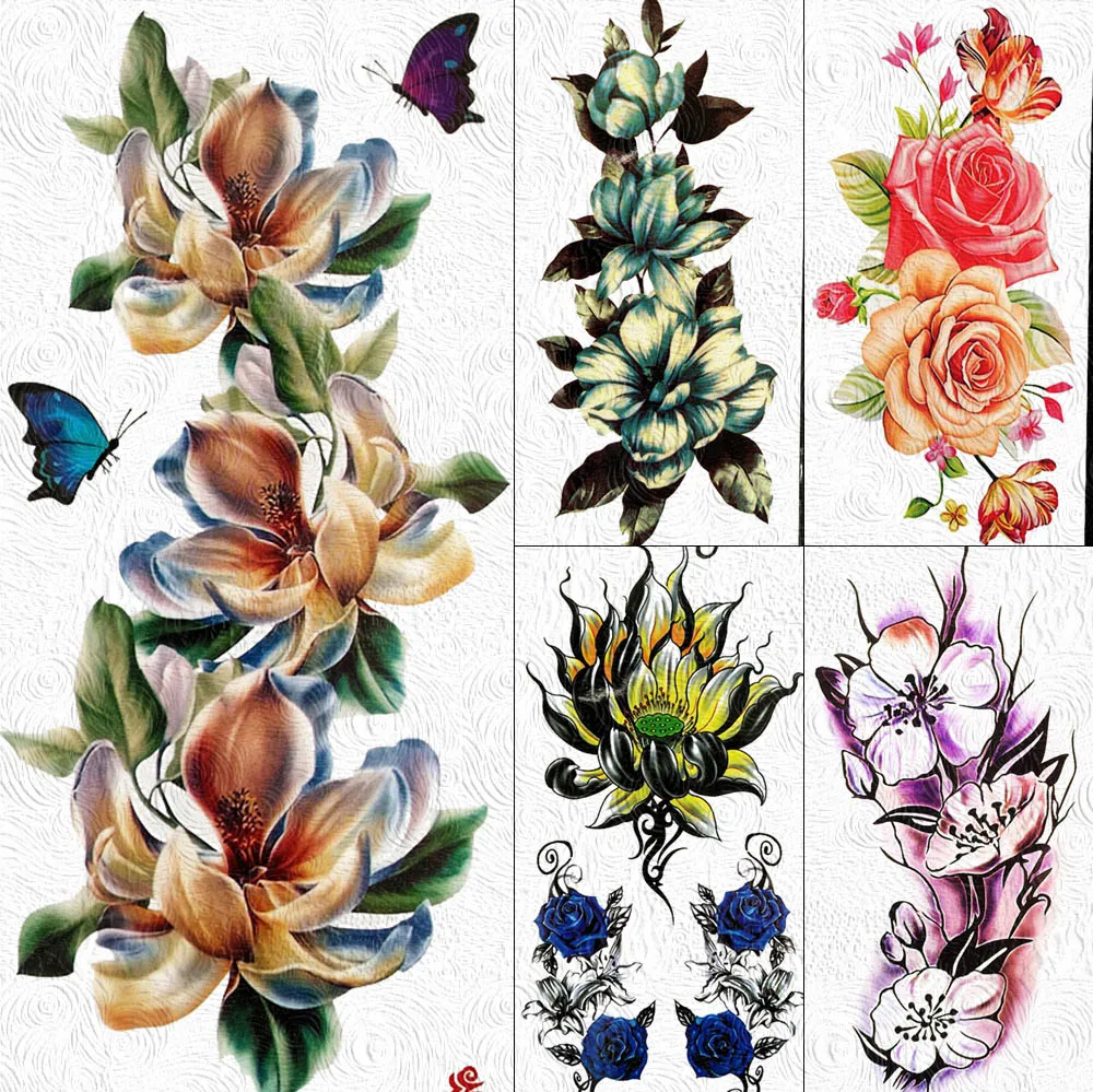Sexy Lily Sweatpea Large Flower Temporary Tattoo Stickers For Women Body Art Arm Girl Waterproof Butterfly Fake Sleeve | Красота и