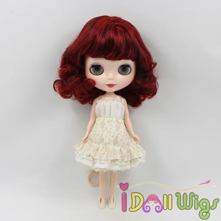 Короткий Боб вьющиеся Bly Pullip кукла парик полное красное вино смешанные с черным