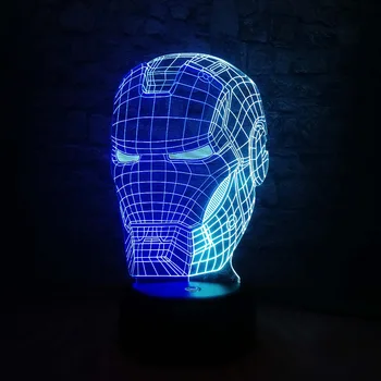 

Marvel Legend Superhero Iron Man Head 3D Lamp Mixed Color LED Illusion Multicolor Touch USB Night light Teen Room Decor Kid Gift