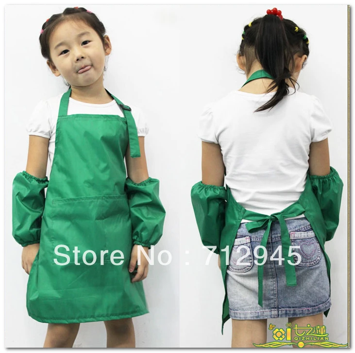 1X Kid Child Children Green Apron Adjustable Waterproof Aprons With
