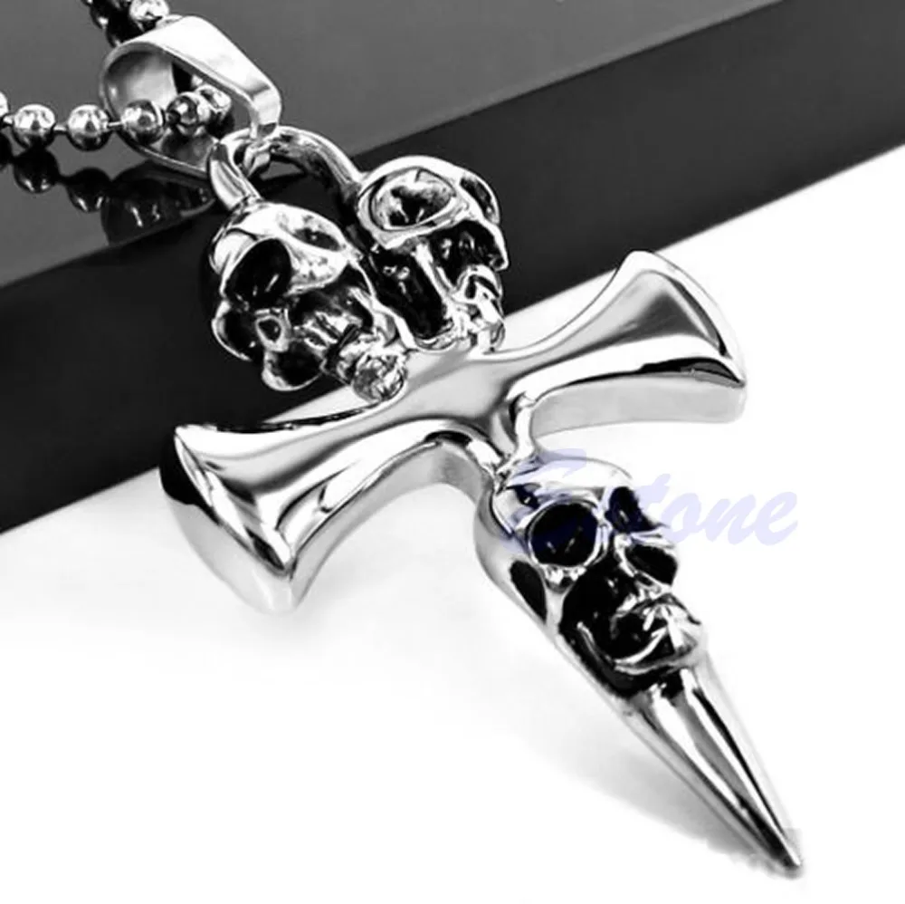 

Men Stainless Steel Skull Cross Biker Chain Pendant Skeleton Necklace Nice Gift