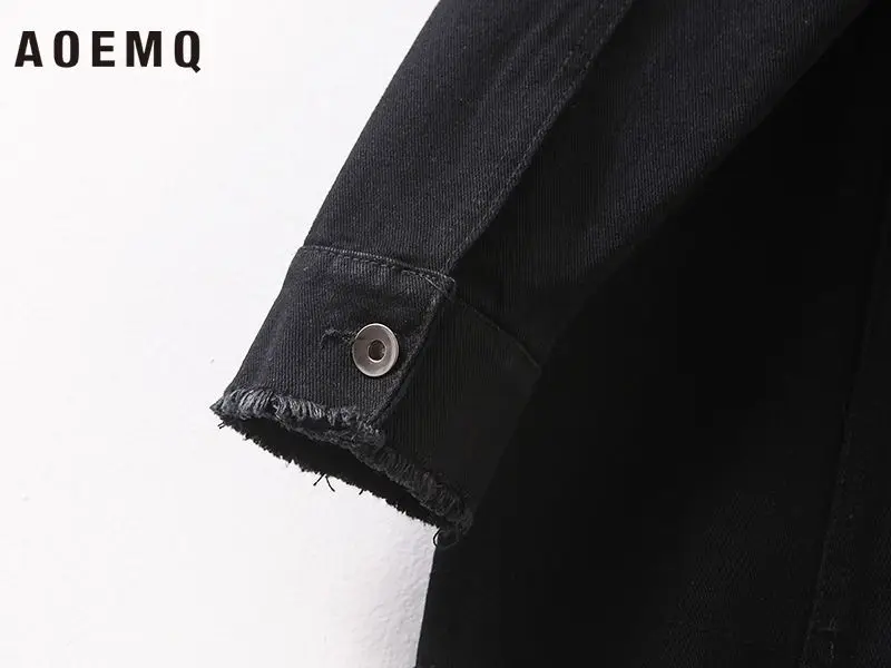AOEMQ модные черные однотонные Длинные куртки верхняя одежда осенняя