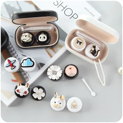 

Contact lens case Glasses Lens Container box female lovely cute double box contact lenses case 2018 Christmas gift
