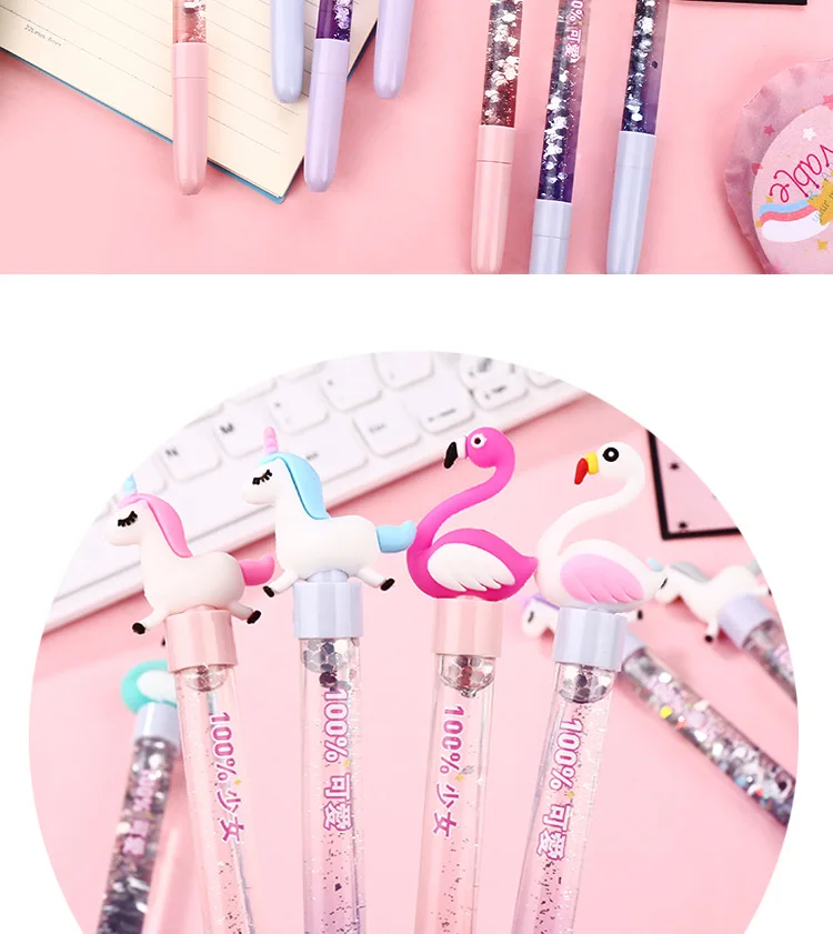 1PC Cute Unicorn Flamingo Pen Kawaii Neutral Pens Giltter Gel Pens For Kids Girls Gift School Office Supplies Novelty Stationery