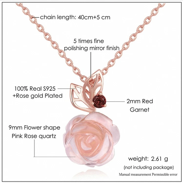 DAN'S ELEMENT розовый цветок 9 мм натуральный драгоценный камень розовый кварц цепочка ожерелье 925 пробы серебряные ювелирные изделия DENI025