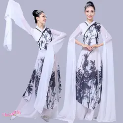 Новый 2019 рукав танцевальные костюмы Классическая танцевальная одежда Hanfu женские цветные танцевальные бамбуковые с принтами шифон guzheng