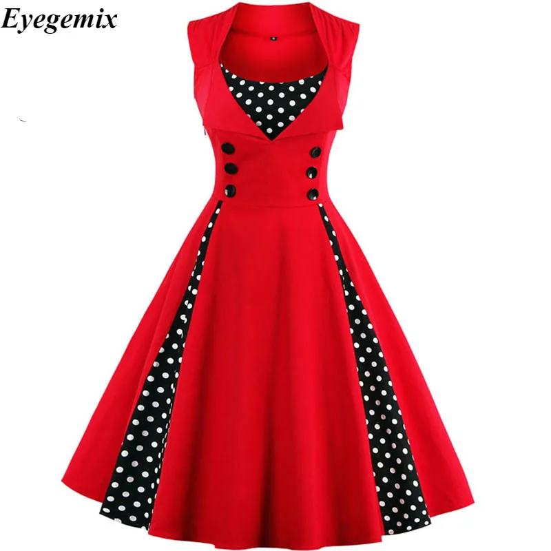 

S-4XL Women Robe Retro 2018 Vintage Dress 50s 60s Rockabilly Dot Swing Pin Up Summer Party Dresses Elegant Tunic Vestidos Casual