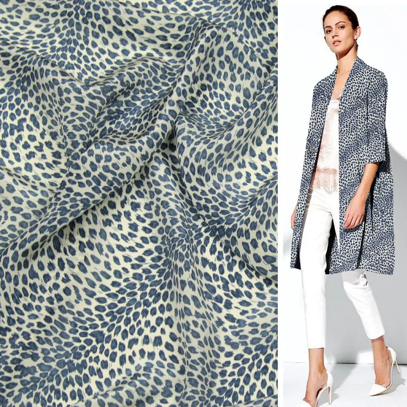 

Blue mini leopard print 100% pure silk Crepe DE chine silk fabric spots design,SCDC855-M