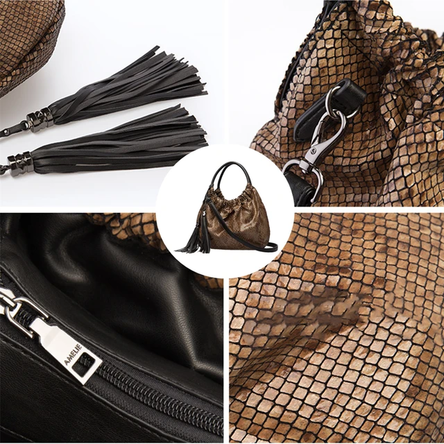 AMELIE GALANTI женские сумки из блестящей ткани Half-Moon сумки через плечо мягкие модные женские сумки с кисточками внутренние карманы