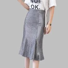 HAMALIEL Новая мода Серебристая юбка летняя женская облегающая юбка с оборками Шикарная высокая талия тонкая юбка элегантная шикарная юбка