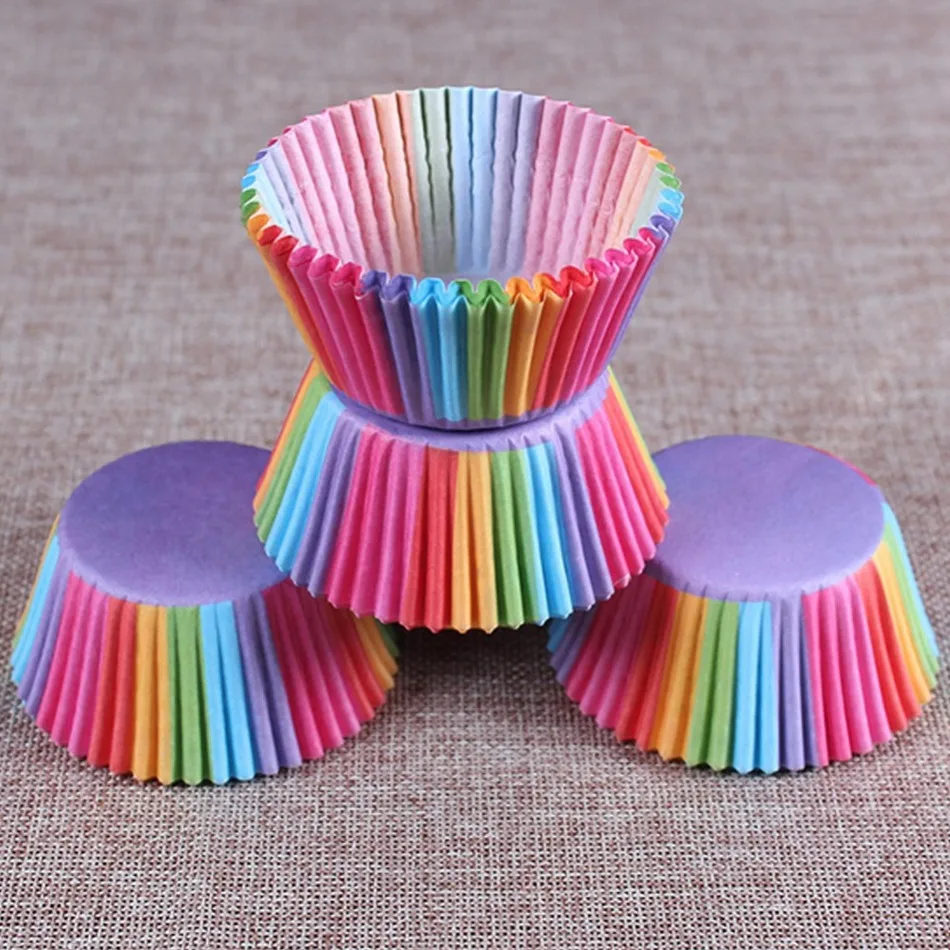 

100pcs/lot Paper Cake Cups Rainbow Color Cupcake Liner Baking Cupcakes Muffin Cases Cake Box Cup Tray Cake Mold Decorating Tools