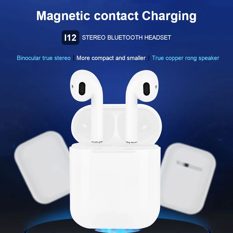

i12 Binaural Mini TWS Earphone Bluetooth 5.0 Sweatproof wireless Earbuds touch key & Charging box microphone for Xiaomi i10 i9