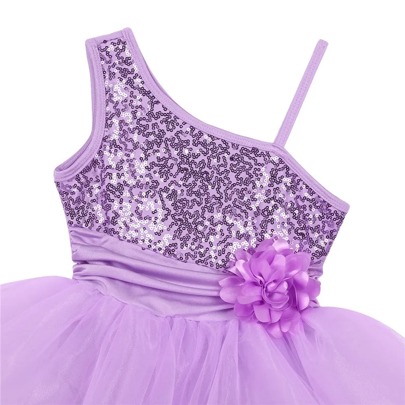 inhzoy Toddler Baby Girls Sequin One Shoulder High Low Tutu Skirt Flower Ballet Leotard Dance Dress