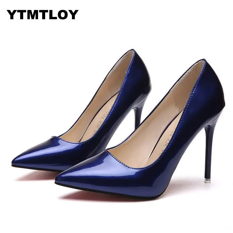 Plus Size 34-44 HOT Women Shoes Pointed Toe Pumps Patent Leather Dress High Heels Boat Shoes Wedding Shoes Zapatos Mujer White