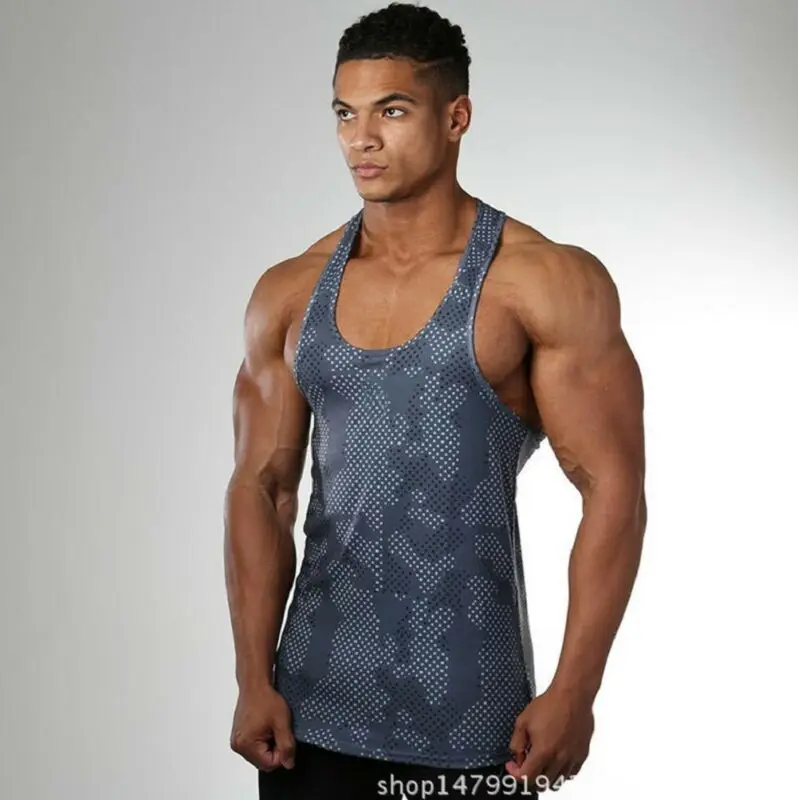 

Gym Men Muscle Sleeveless Tank Top Amy Green Camo Bodybuilding Sport Fitness Vest Sexy Fashion U-neck Tops