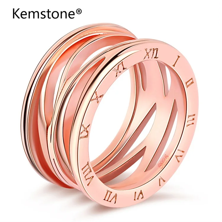 Kemstone Personalized Wide Roman Numerals Wedding Ring Rose Gold Color Multilayer Criss-Cross Luxury Jewelry Wholesale