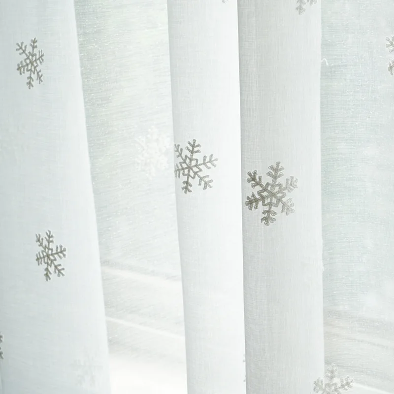 Белый хлопок белье отвесные шторы ткань Рождество Снежинка вышивка тюль для детей спальня эркер гостиная