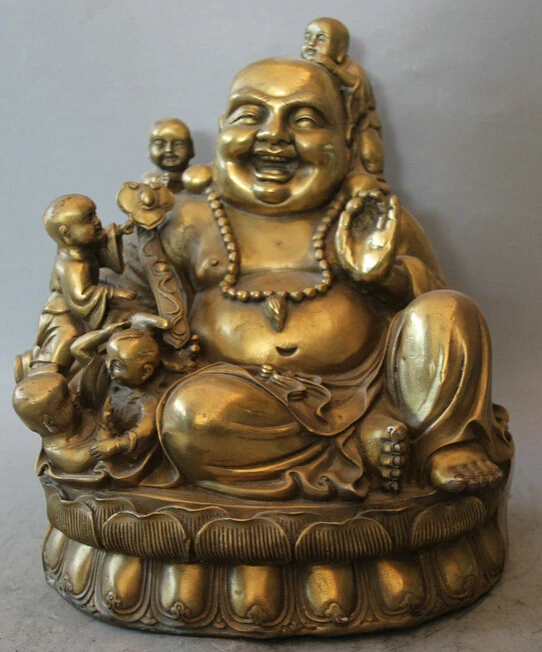 

zhanghua2665++11" Chinese Brass Ru Yi Tong Zi Boy moneybag Happy Laugh Maitreya Buddha Statue