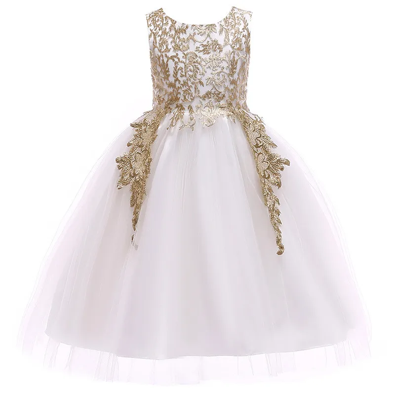 

Girls Embroidery Princess Lace Dress Children Girl Gold Wedding Gown Dresses Kids Formal Party Birthday Clothing 2-10 Y BW071