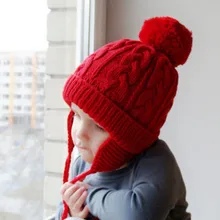 Детская зимняя шапка с помпонами для мальчиков и девочек, детская теплая вязаная шапка, шапка для новорожденного, модная Милая шапка для младенцев
