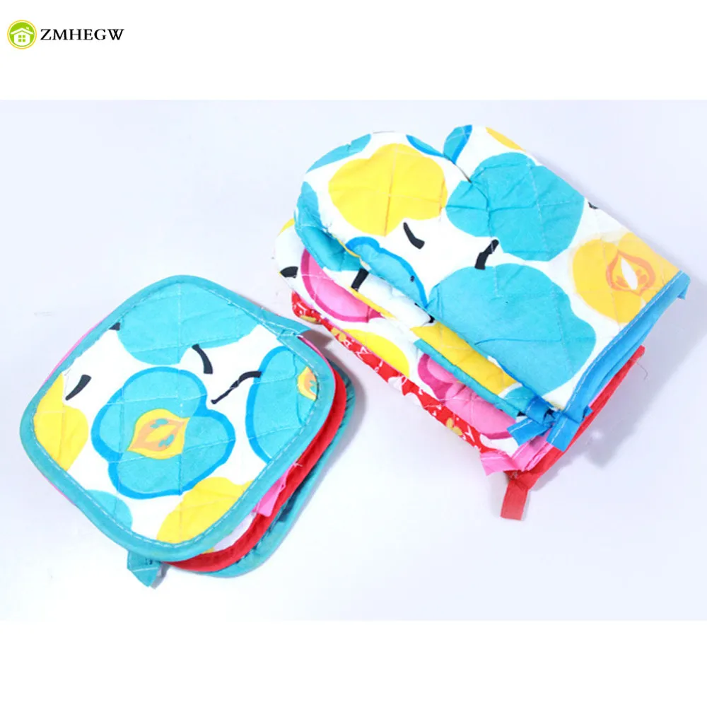 

1PC Cotton Gloves +1PC Potholder Baking BBQ Kitchen Oven Microwave Gloves Kitchen Cooking Mitt Heat Resistant Protected
