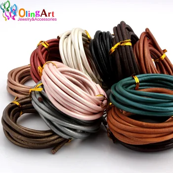 OlingArt 4MM 2M Round Genuine Leather Cord/Wire DIY brown black Cords women earrings Bracelet choker necklace jewelry making black leaf pendant cord choker necklace
