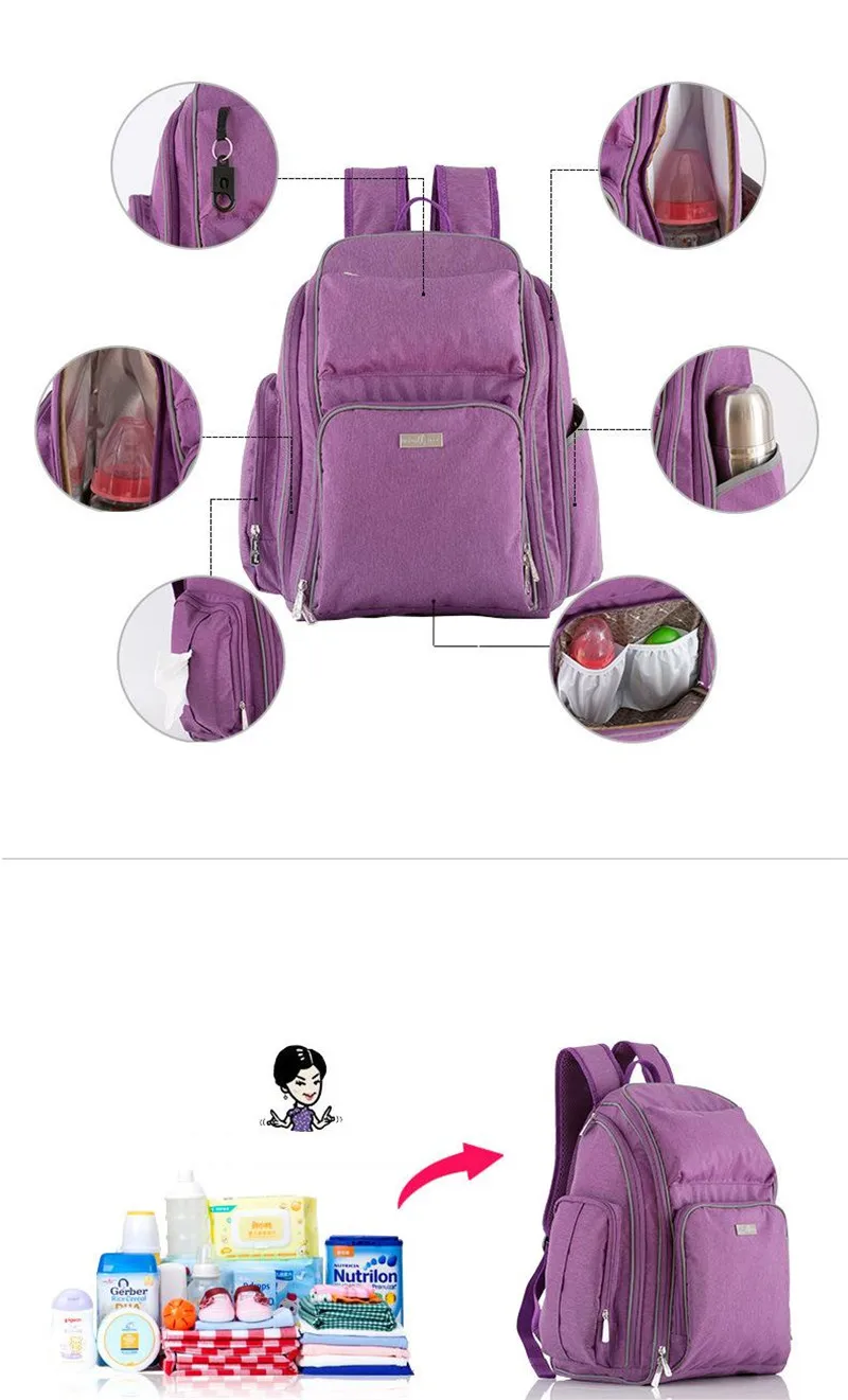 Brand New Baby&Mother Diaper Bags Mummy Backpacks Nappy Changing Bag Maternal Shoulder Large Capacity Mother Backpack,Purple,Red05