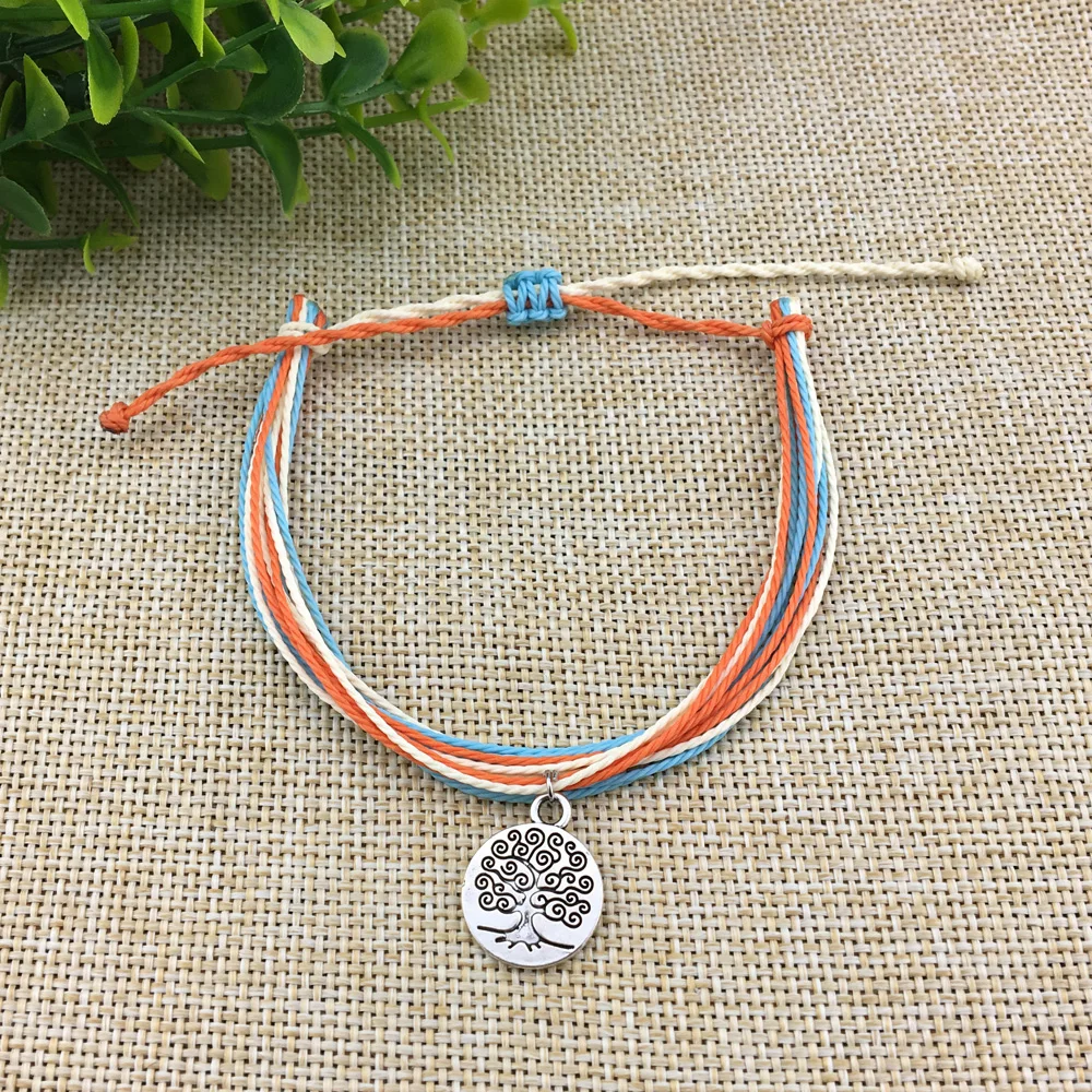 

new 2018 Wax Colorful Cord Adjustable Bracelet Stainless steel life of tree bracelet lucky jewelry pulseras wholesale