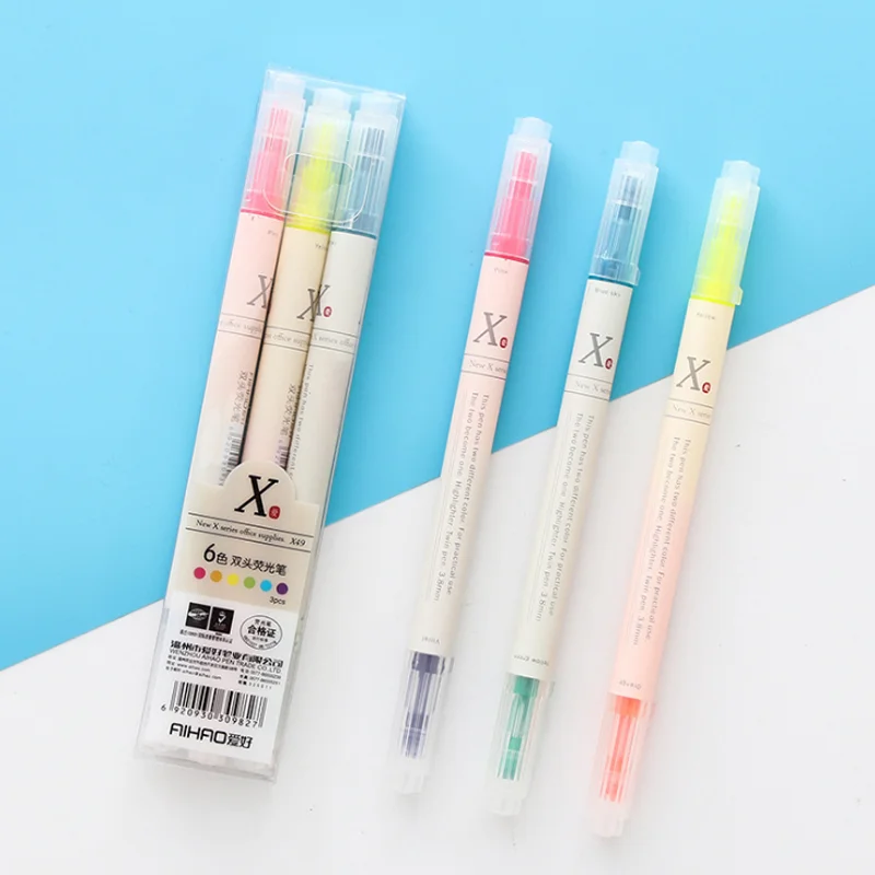 

3 Pcs/pack Lovely One Pen Have Two Color Double Head Highlighter Fluorescent Pen Markers Gift Stationery Escolar Papelaria