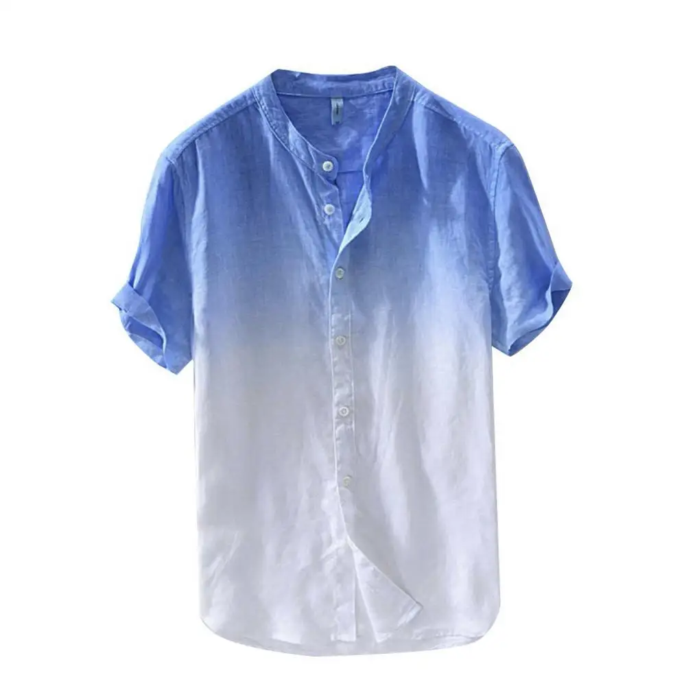 

Camisas Hombre Summer Clothes Beach Thin Breathable Collar Hanging Dyed Gradient Linen Men Hawaiian Shirt Slim Fit Tops Shirts