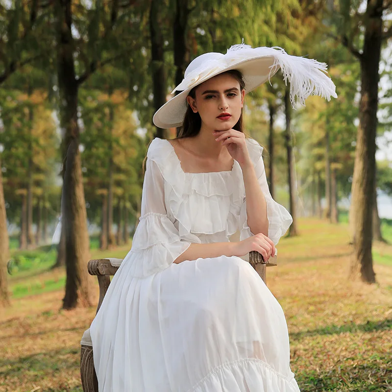 Lente Zomer Vrouwen Vintage Elegante Slanke Vierkante Kraag Cascading Ruches Witte Chiffon Bohemen Strand Vakantie Maxi Lange Jurk Lente Zomer Vrouwen Vintage Elegante Slanke Vierkante Kraag Cascading Ruches Witte Chiffon Bohemen Strand Vakantie Maxi Lange Jurk