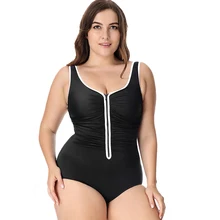 Женский цельный костюм размера плюс со встроенной чашкой на молнии спереди, пляжный купальник для плавания с подкладкой, цельный купальник