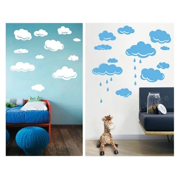 

Free shipping Rain Drops Clouds Vinyl Wall Decal Stickers For Kids Room Wall Art Decor ,white or sky blue clouds
