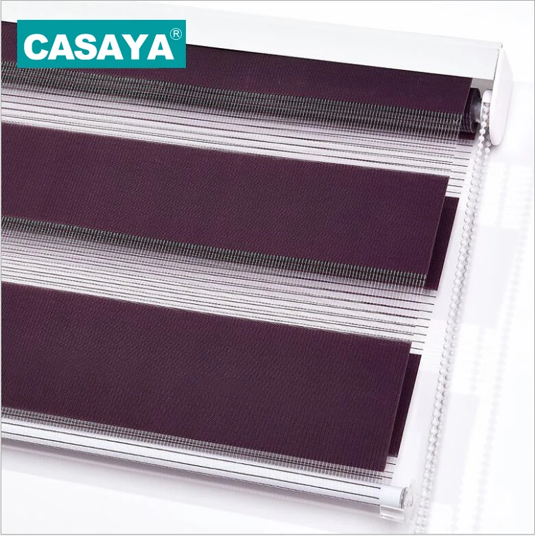 

CASAYA 100% Polyester Roller Shades Window Covering Sheer or Privacy Double Layer Black Zebra Blinds Living Room Custom 15 color