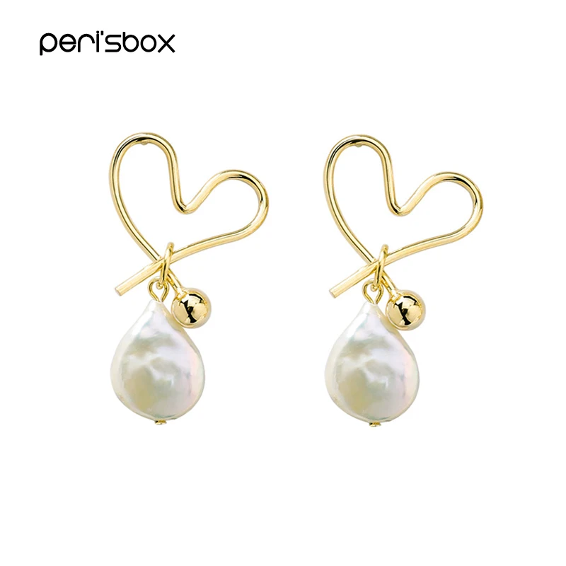 

Peri'sbox Hollow Heart Baroque Pearl Drop Earrings for Women Large Freshwater Pearl Earrings Dainty Earrings Gifts for Her