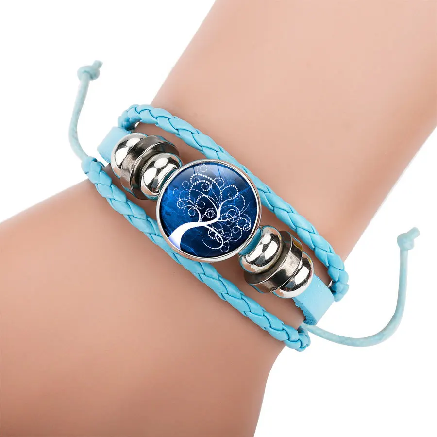 

2018 Pink Life Tree time gem Cowhide Men Bracelet Fashion Simple Adjustable Multilayer Handmade Bracelet Bangles For Women Gifts