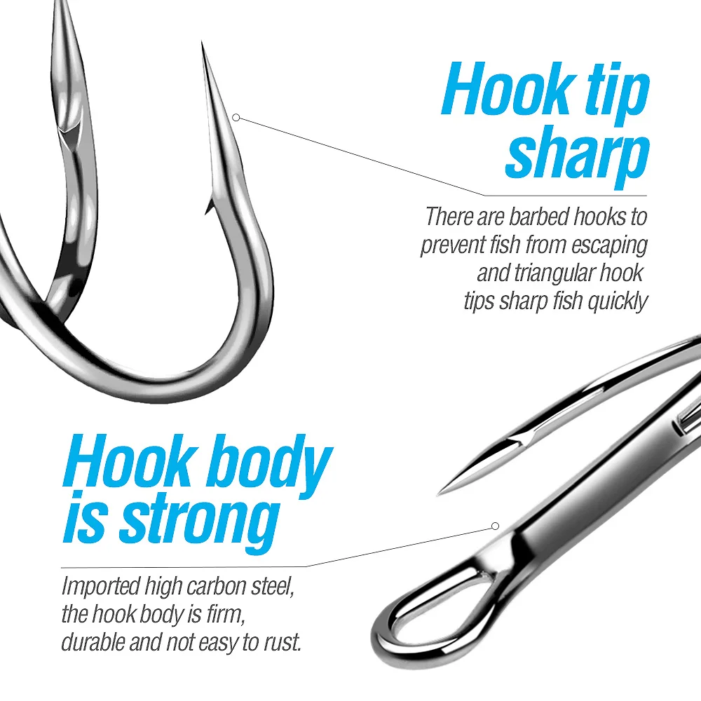 DONQL 20pcs/ Set Treble Fishing Hooks Carbon Steel Barbed Fishhooks Super Sharp Triple Hooks Sea Tackle Accessories with Box