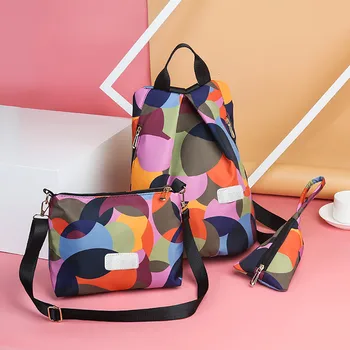 

Women Three-piece set contrast Color Matching Wild vintage travel backpack school bags for teenage girls mochila mujer rucksack