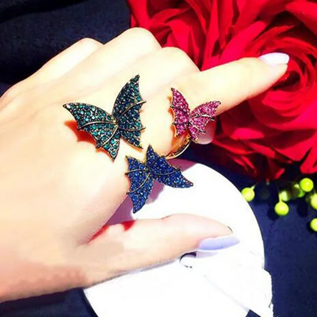 2016 Korean version of the European and American butterfly colorful crystal ring 2016 Korean version of the European and American butterfly colorful crystal ring