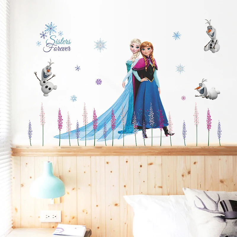 Frozen 2 Movie Olaf Elsa Queen Anna Princess Anime Wall Stickers Kids Room Baseboard Home Decoration Cartoon Mural Art Poster