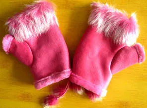 Супер модные женские перчатки с искусственным кроличьим мехом, теплые перчатки без пальцев, зимние перчатки WAA02 - Цвет: Rosy
